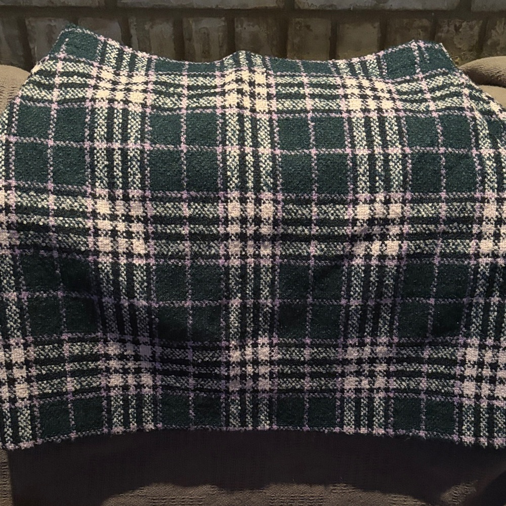 LOFT Green and White Plaid Pencil Skirt